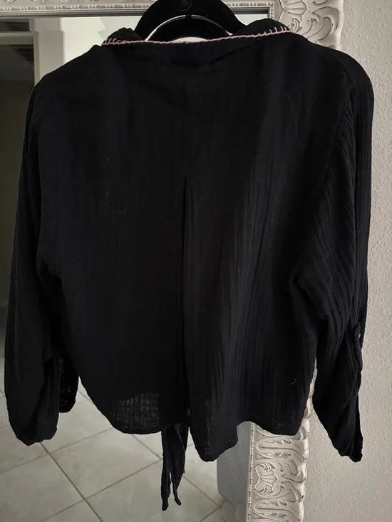 NATURAL LIFE Black Button Down Tie Shirt with Trim - Picture 5 of 5